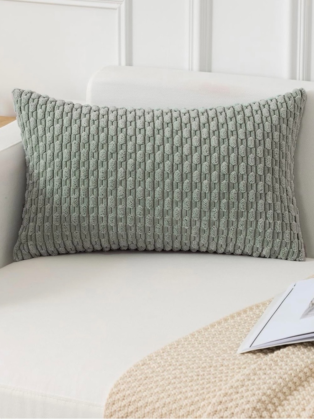 Textured Knit Lumbar Pillow Cover - Greyish Green